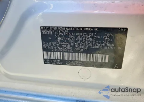 2011 Toyota Rav4 z USA, uszkodzony, nr VIN 2T3BF4DV3BW118837